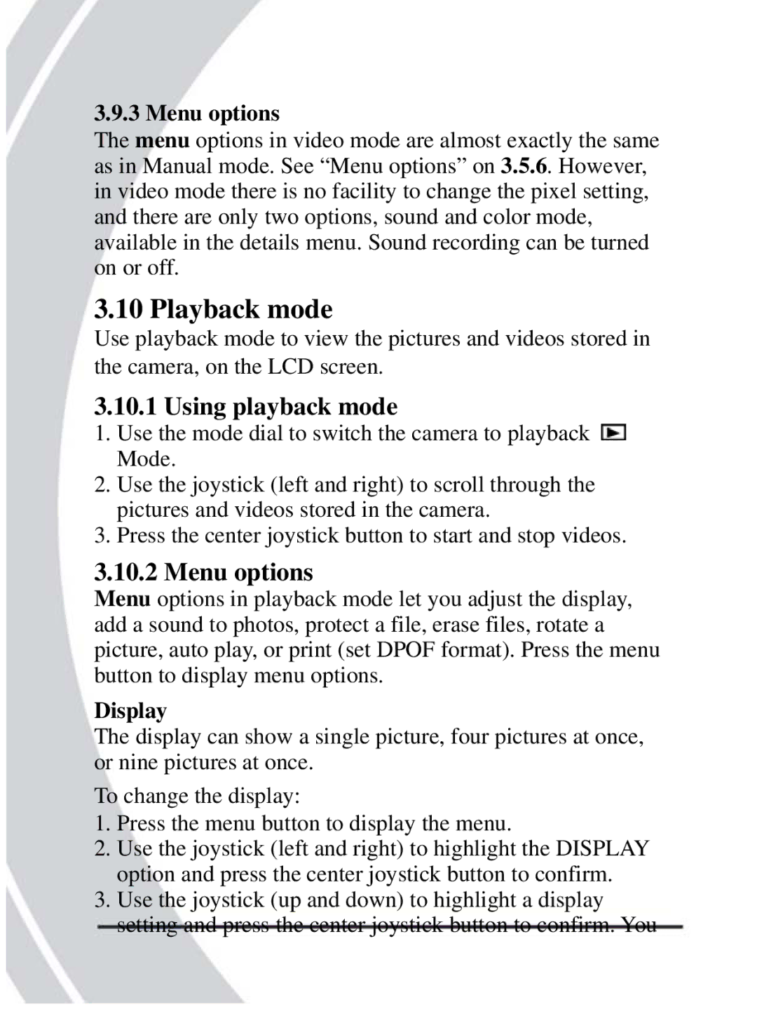 DXG Technology DXG-608 manual Playback mode, Using playback mode, Menu options, Display 