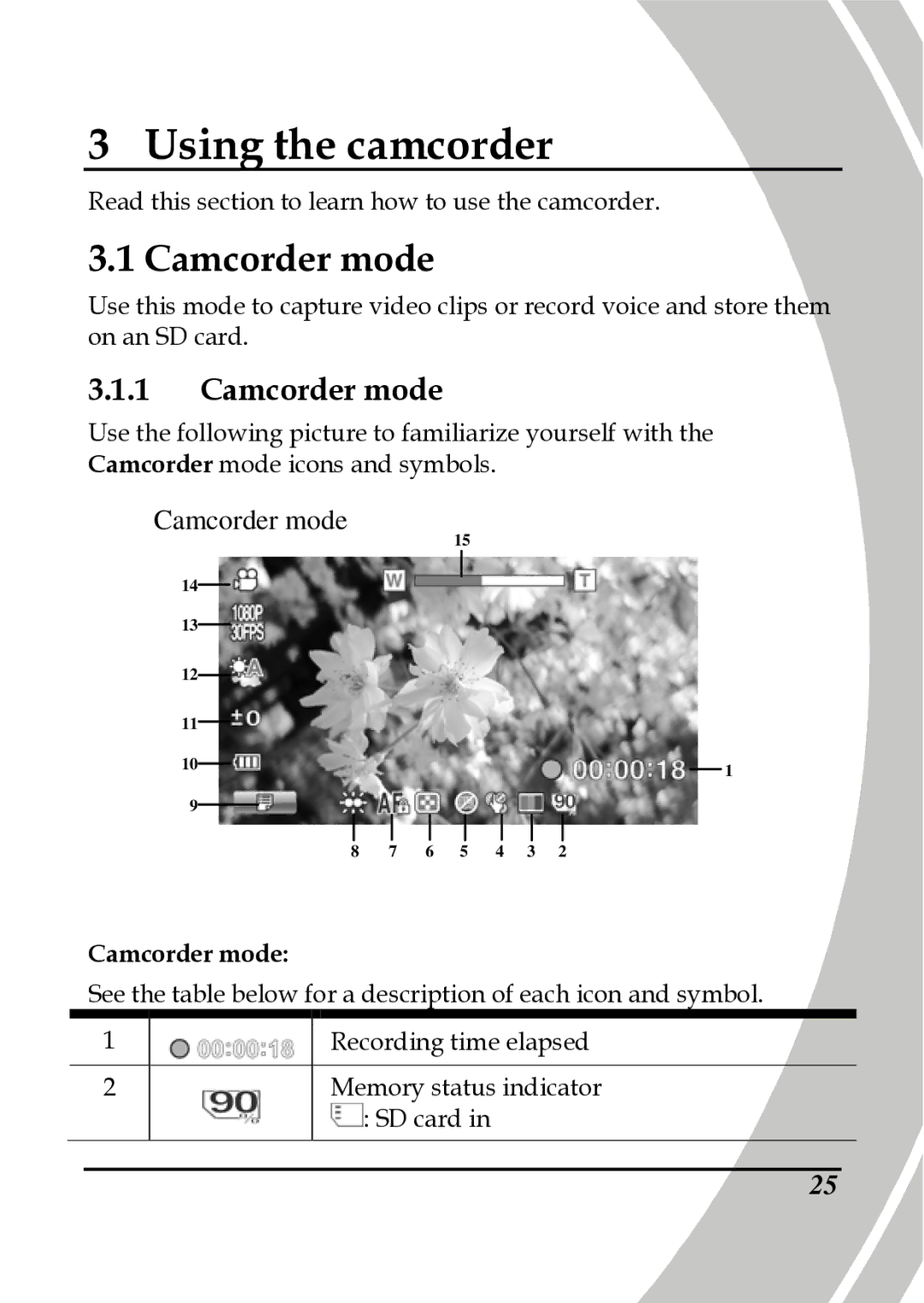 DXG Technology DXG-A85V HD manual Camcorder mode 