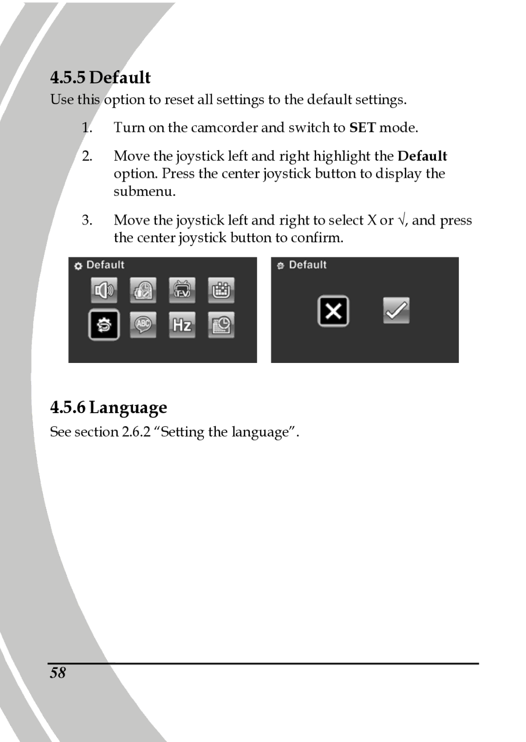 DXG Technology DXG-A85V HD manual Default, Language 