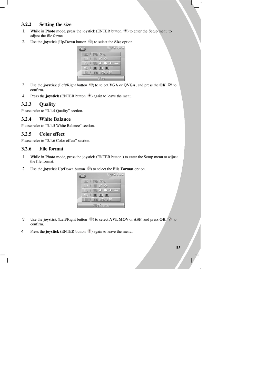 DXG Technology DXG Digital Camera manual Setting the size, File format 