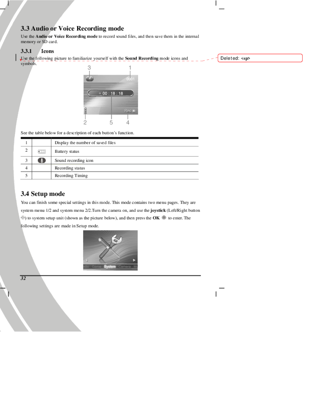 DXG Technology DXG Digital Camera manual Audio or Voice Recording mode, Setup mode 