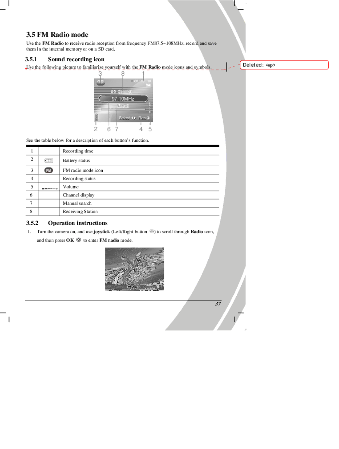 DXG Technology DXG Digital Camera manual FM Radio mode, Sound recording icon, Operation instructions 