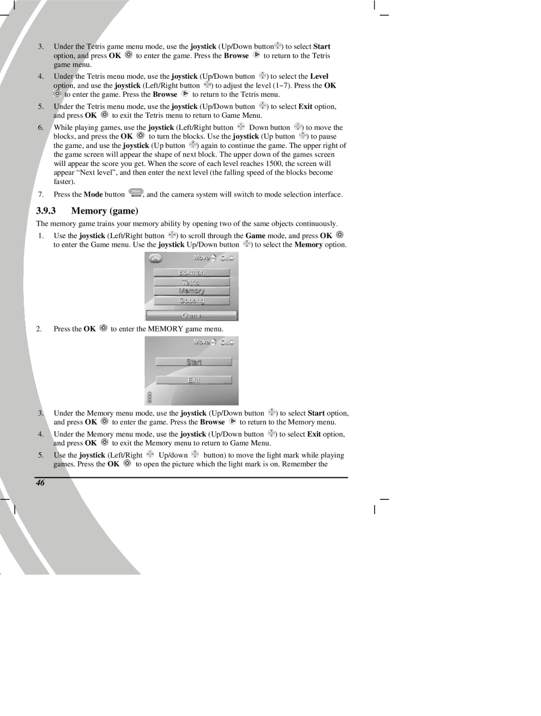 DXG Technology DXG Digital Camera manual Press the OK to enter the Memory game menu 