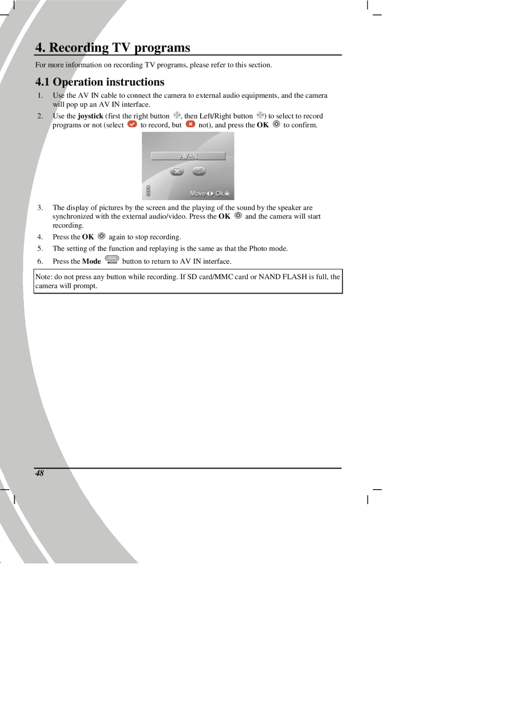 DXG Technology DXG Digital Camera manual Recording TV programs, Operation instructions 