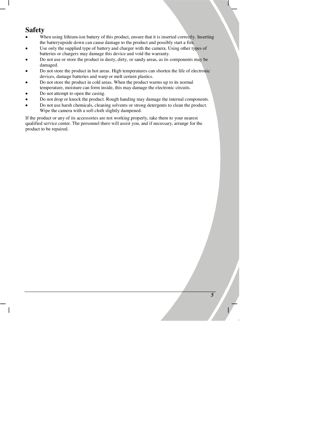 DXG Technology DXG Digital Camera manual Safety 