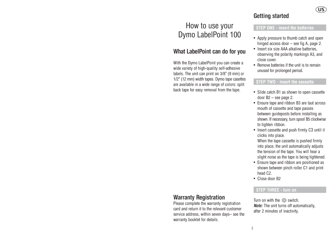 Dymo 100 manual How to use your, Warranty Registration, Getting started 