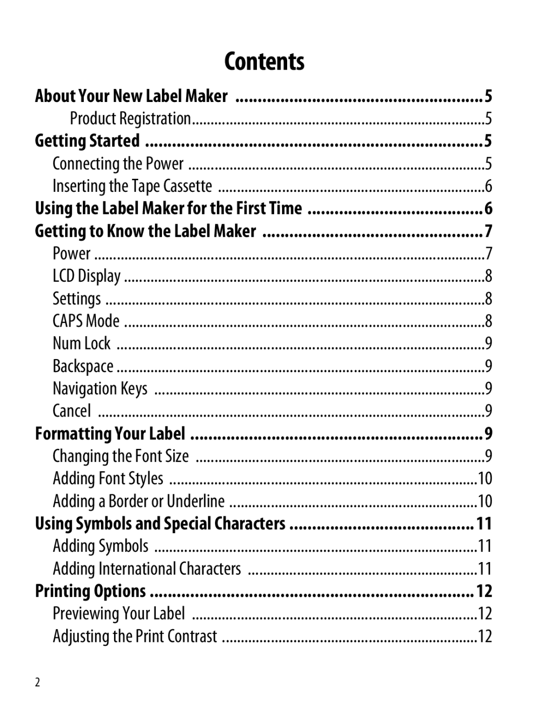 Dymo 120P manual Contents 