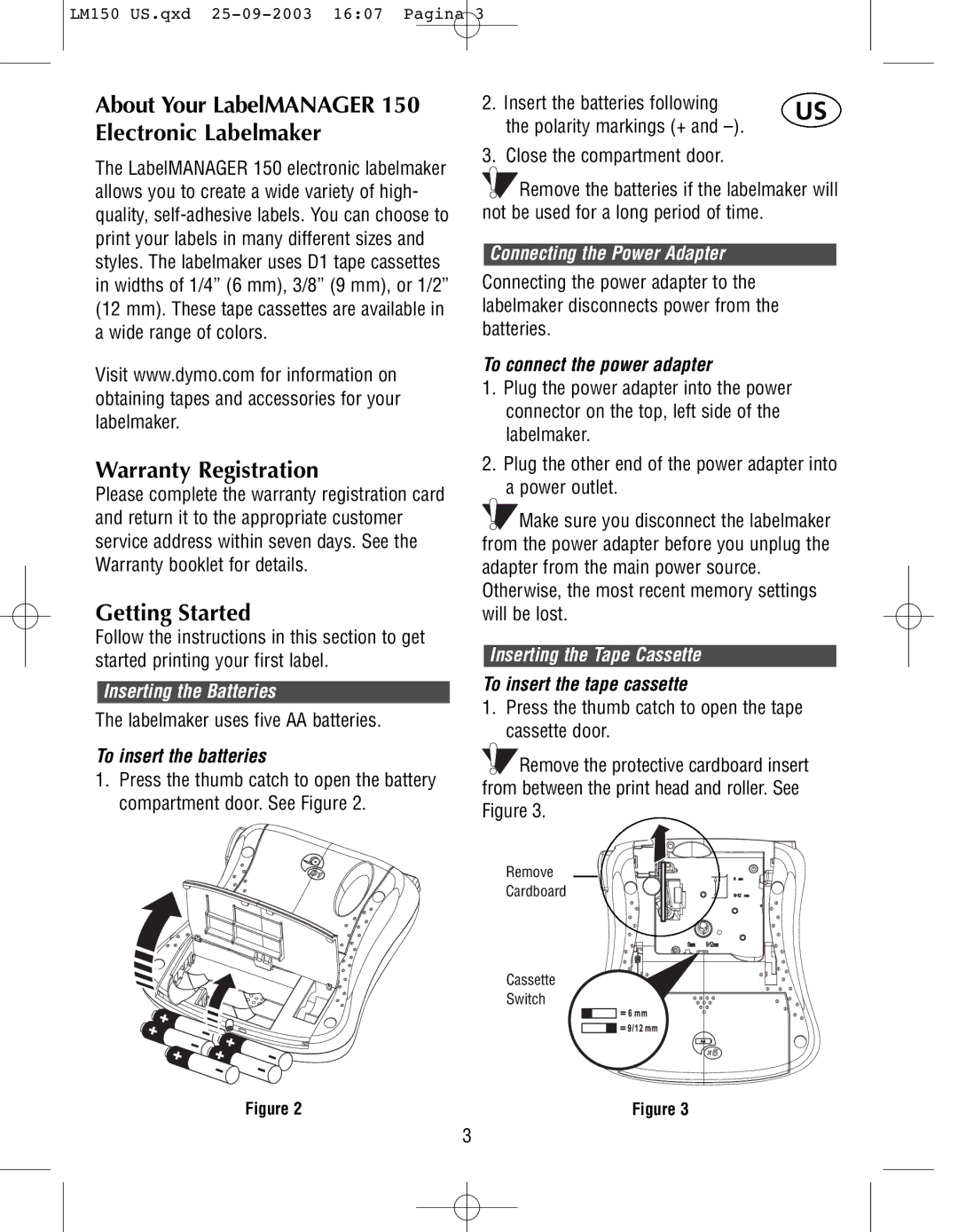 Dymo manual About Your LabelMANAGER 150 Electronic Labelmaker, Warranty Registration, Getting Started 