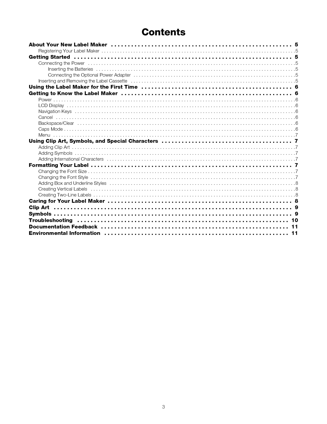 Dymo 160 manual Contents 