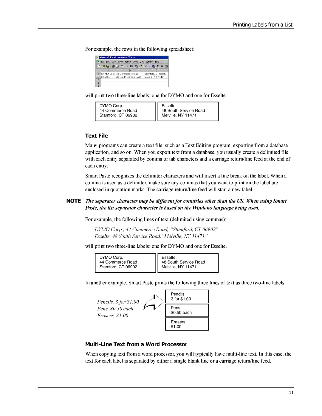 Dymo 18949 manual Text File, Multi-Line Text from a Word Processor 