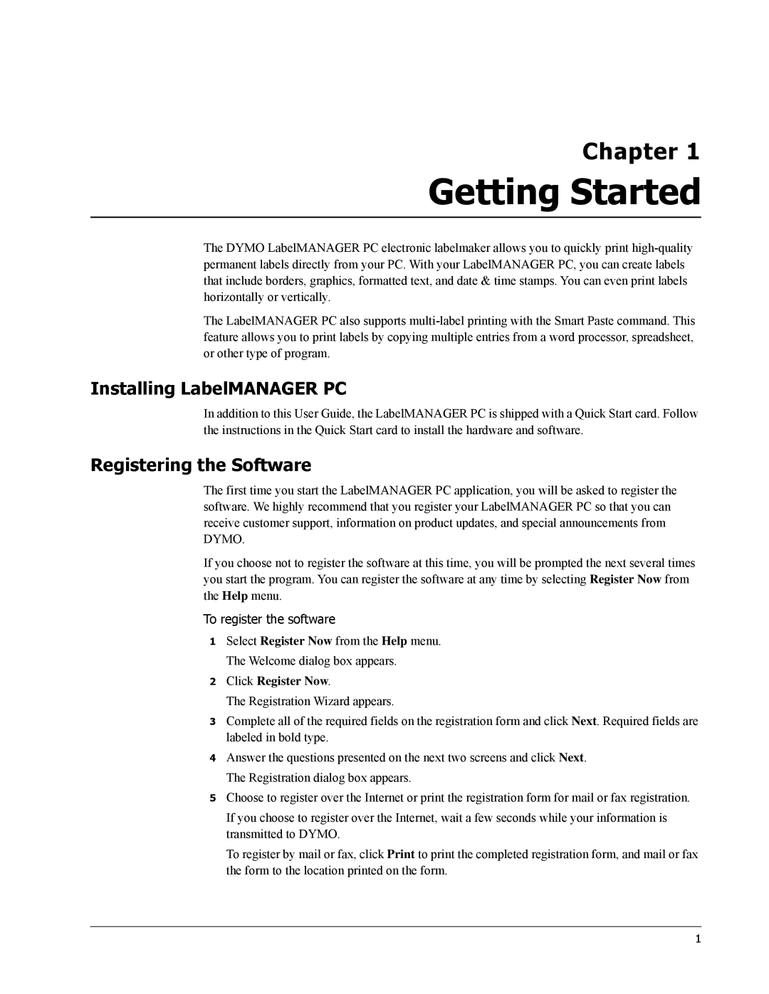 Dymo 18949 manual Installing LabelMANAGER PC, Registering the Software 