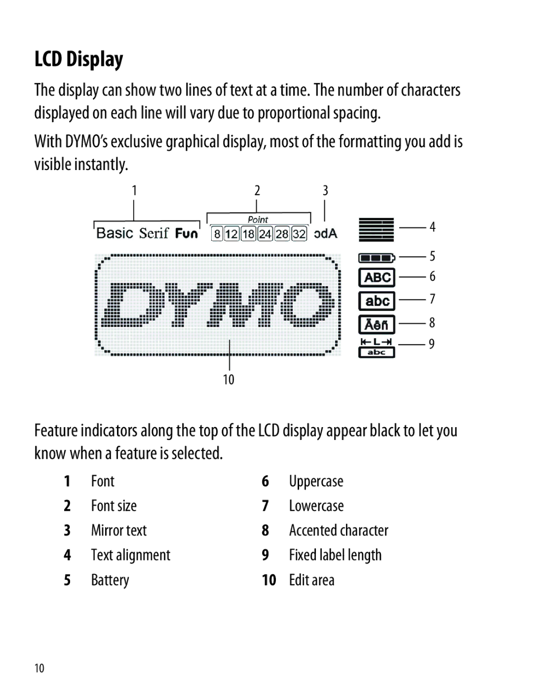 Dymo 260P manual LCD Display 