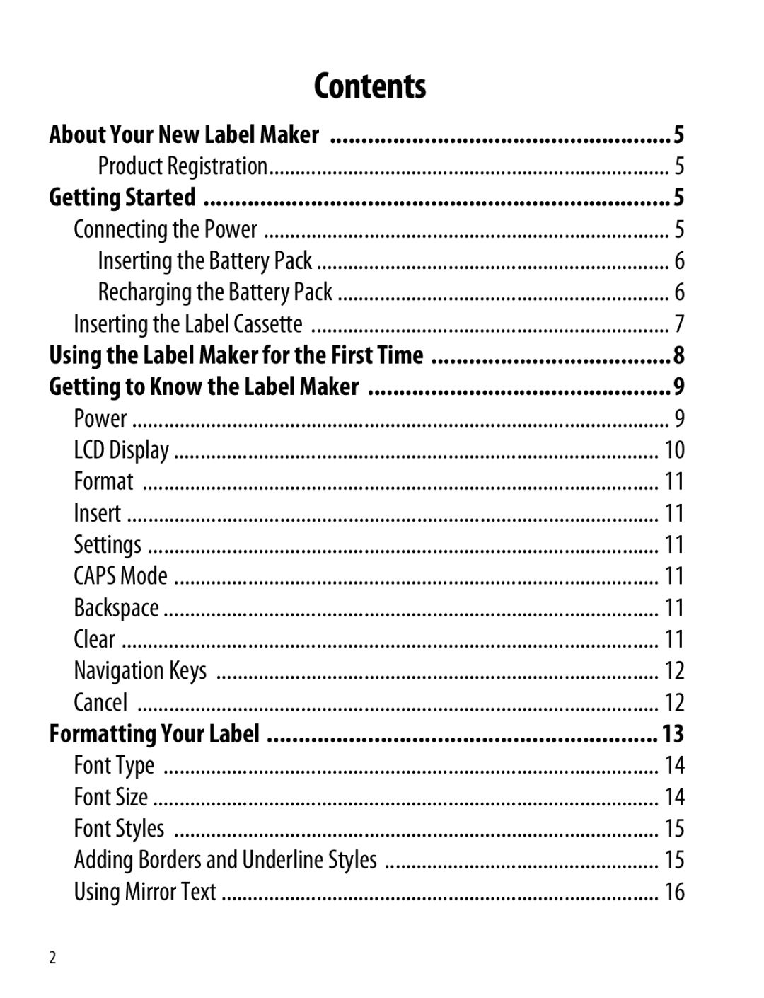 Dymo 260P manual Contents 