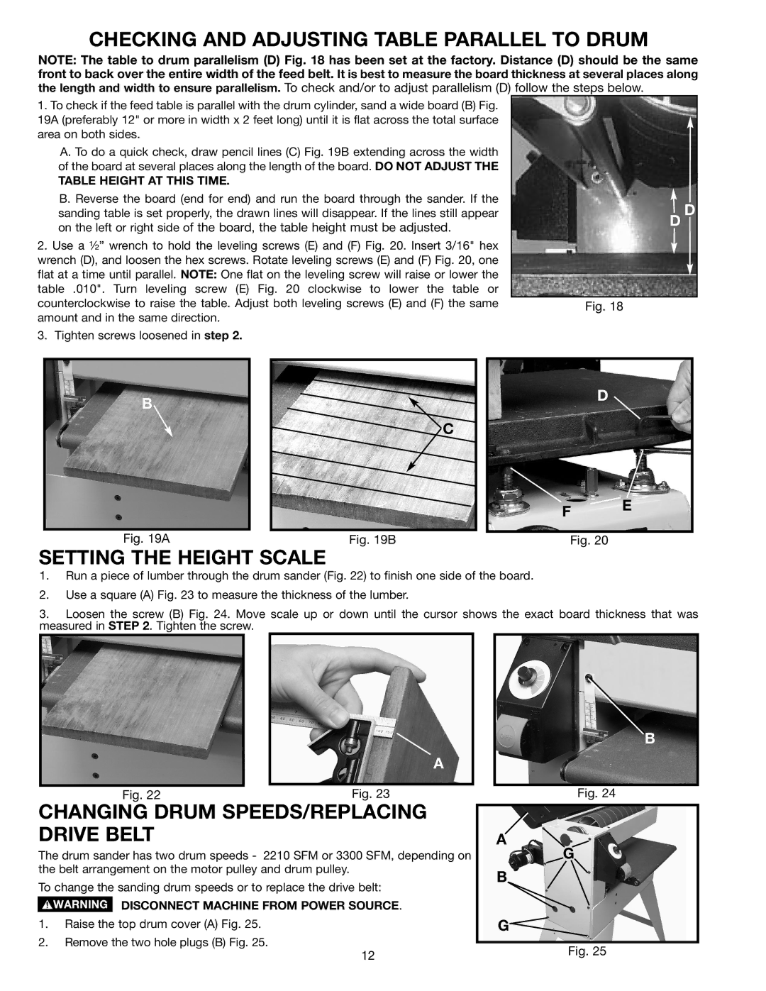 Dymo 31-250 Checking and Adjusting Table Parallel to Drum, Setting the Height Scale, Table Height AT this Time 