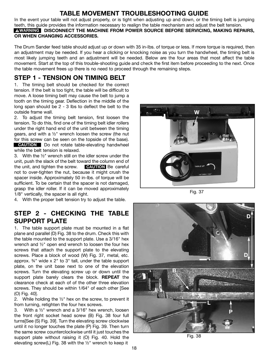 Dymo 31-250 Table Movement Troubleshooting Guide, Tension on Timing Belt, Checking the Table Support Plate 