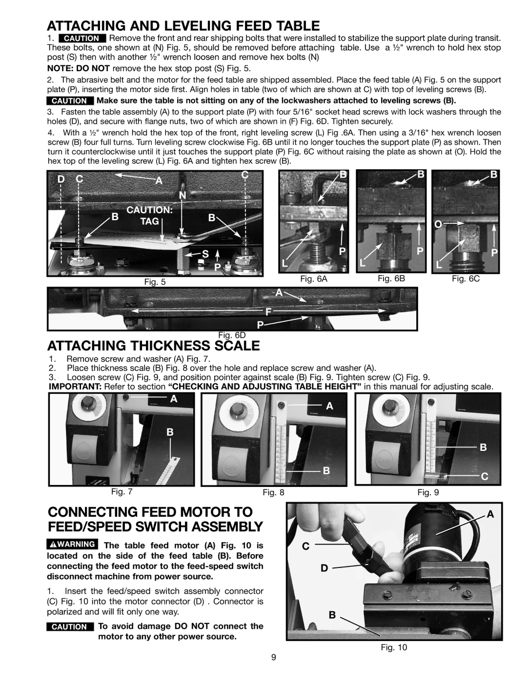 Dymo 31-250 instruction manual Attaching and Leveling Feed Table, Attaching Thickness Scale 