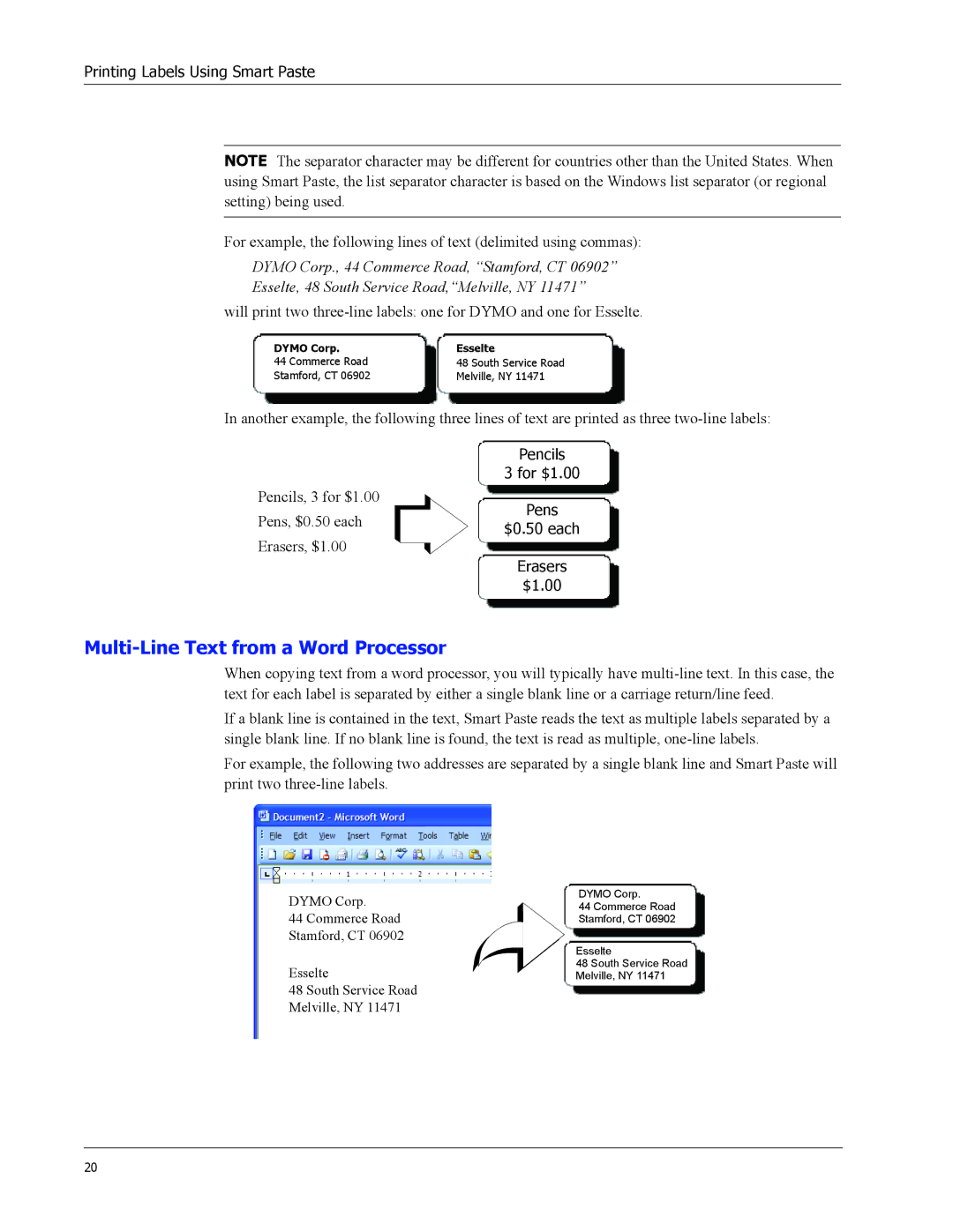 Dymo 400 Turbo, 330 Turbo, 310, 300, Duo, 320, 400 TWIN TURBO manual Multi-Line Text from a Word Processor 