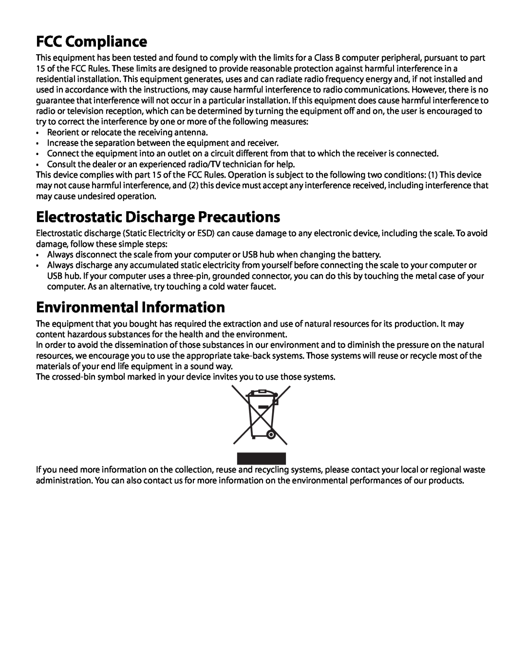 Dymo 40149 manual FCC Compliance, Electrostatic Discharge Precautions, Environmental Information 