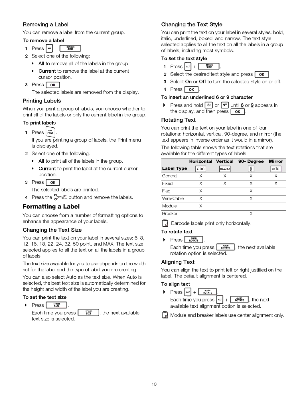 Dymo 4200 manual Formatting a Label 