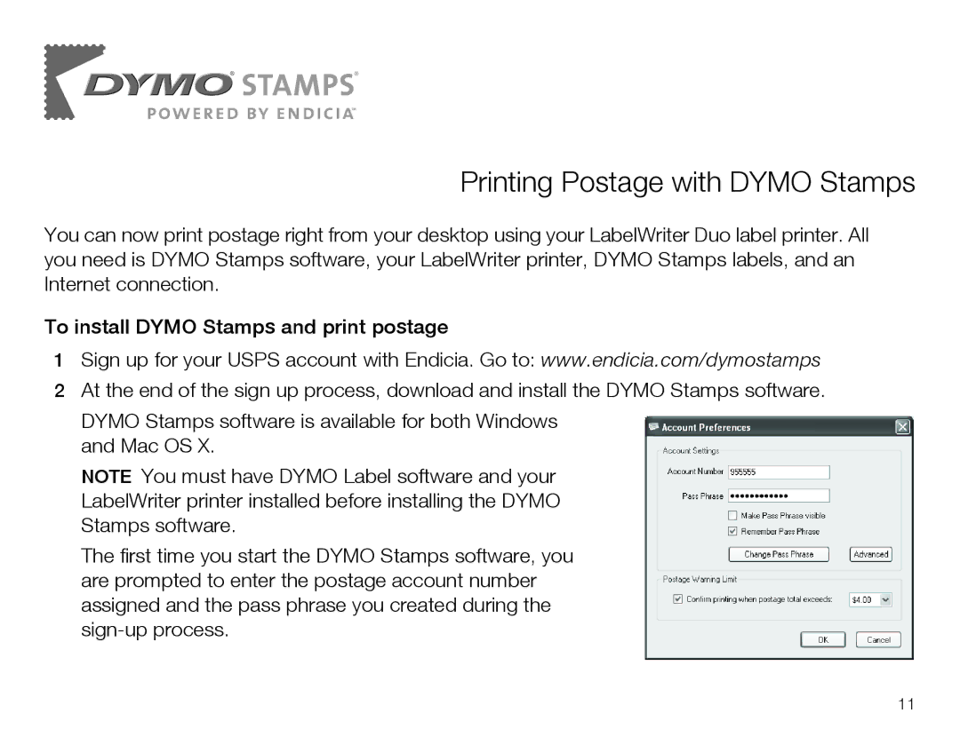 Dymo 450 Duo quick start Printing Postage with Dymo Stamps 