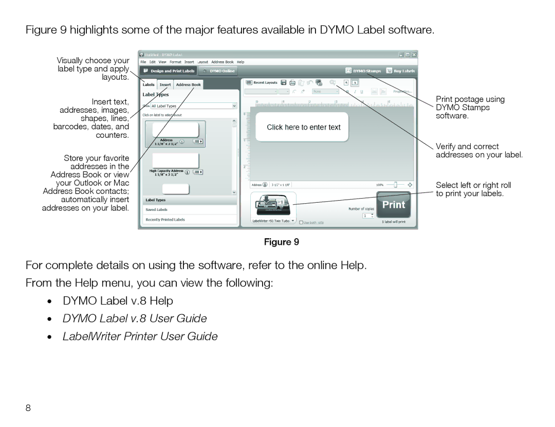 Dymo 450 TWIN TURBO quick start Dymo Label v.8 User Guide LabelWriter Printer User Guide 