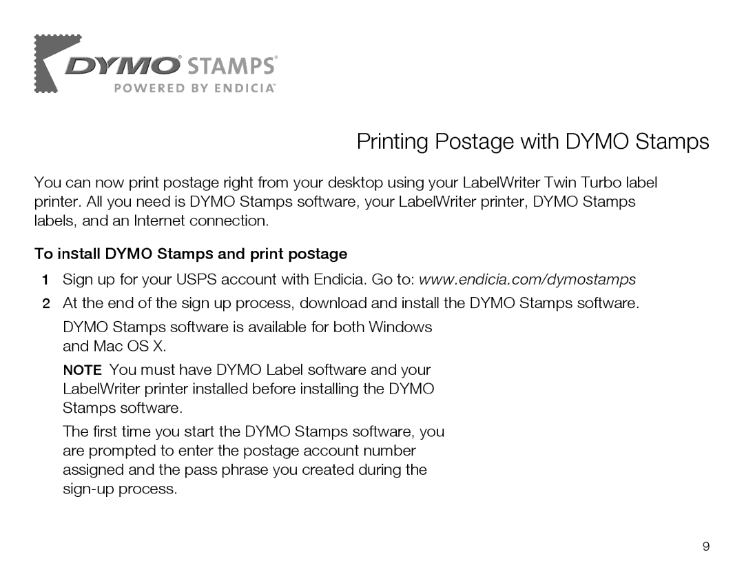 Dymo 450 TWIN TURBO quick start Printing Postage with Dymo Stamps 