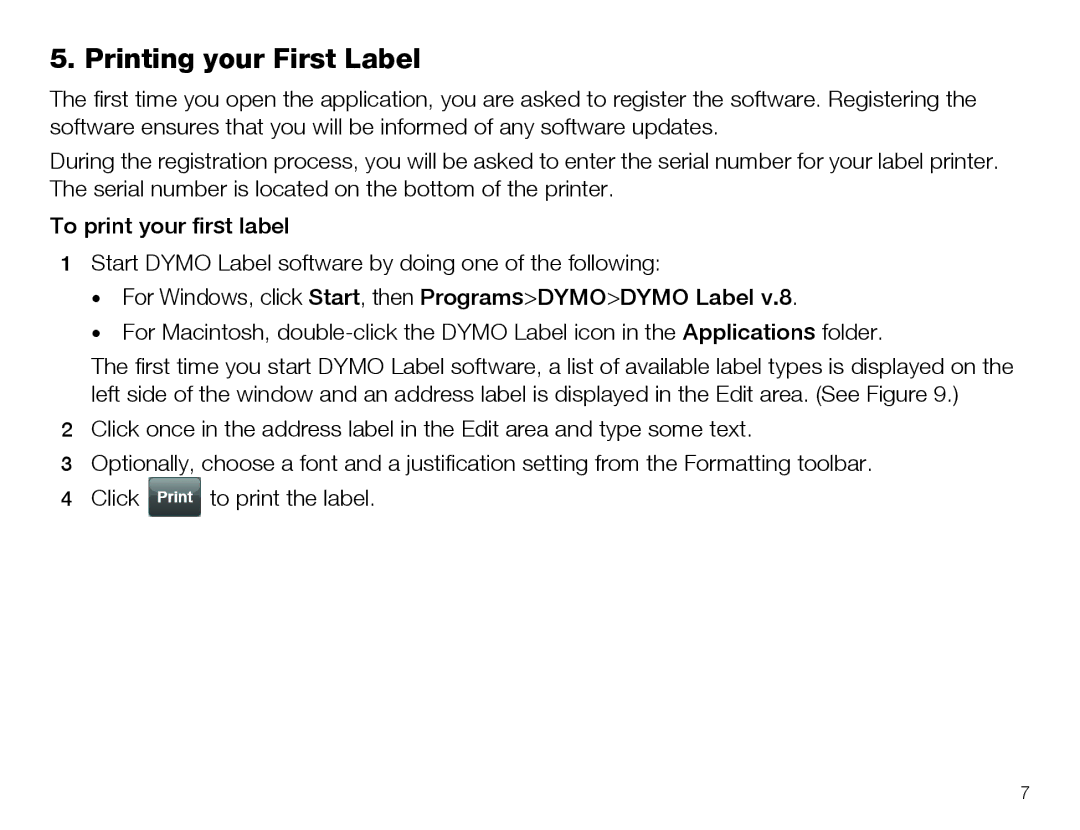 Dymo 450&450 turbo quick start Printing your First Label 