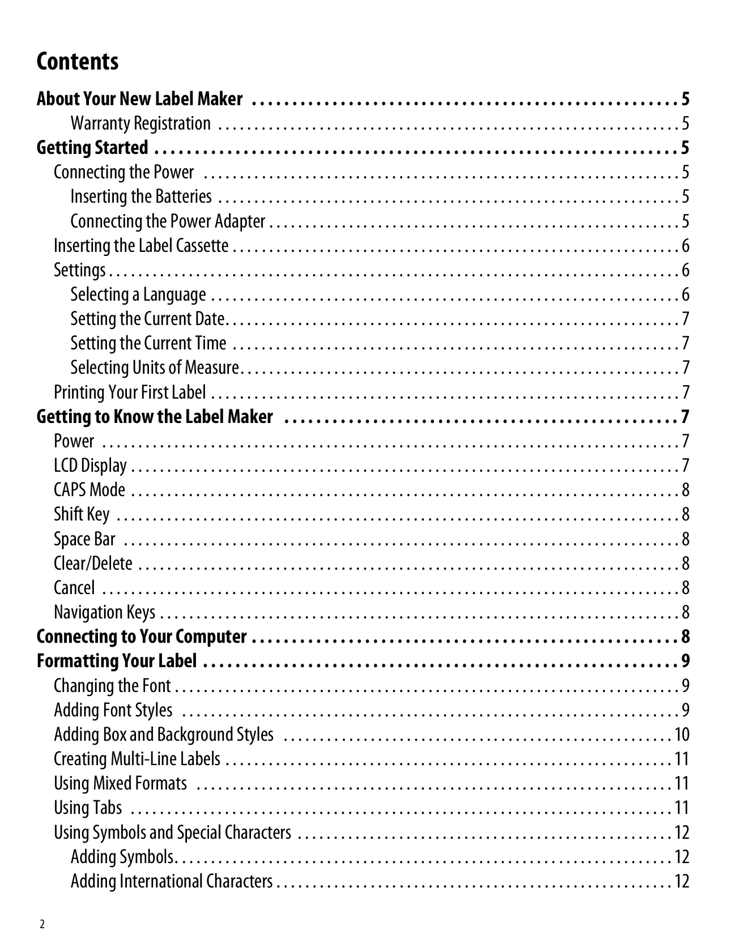 Dymo 450D manual Contents 