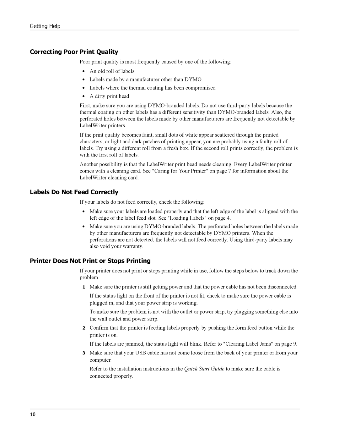 Dymo 4XL manual Correcting Poor Print Quality 