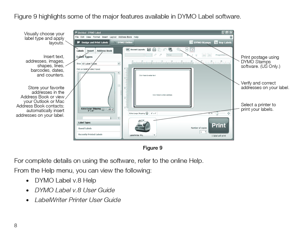 Dymo 4XL manual Dymo Label v.8 User Guide LabelWriter Printer User Guide 