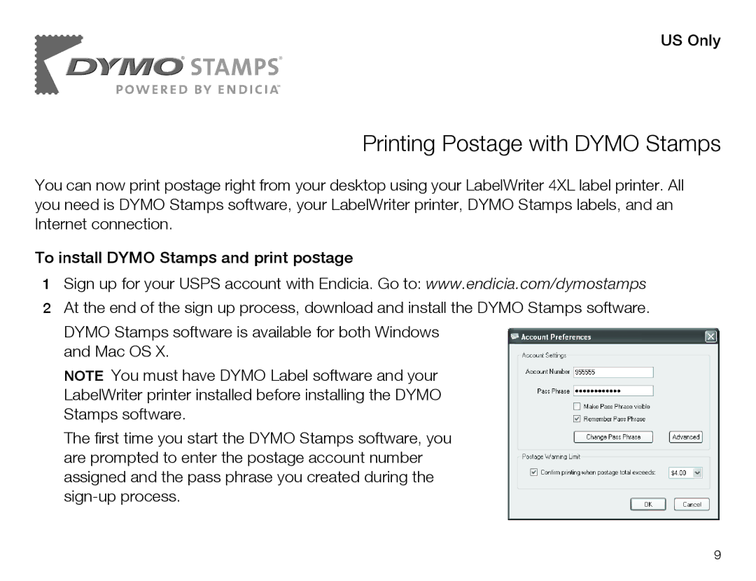 Dymo 4XL manual Printing Postage with Dymo Stamps 