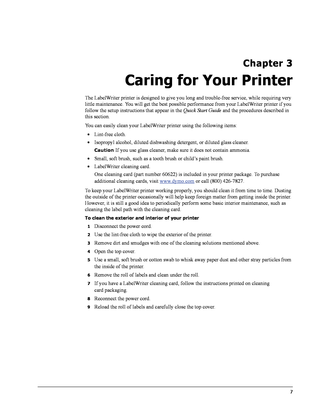 Dymo 4XL manual Caring for Your Printer, Chapter 