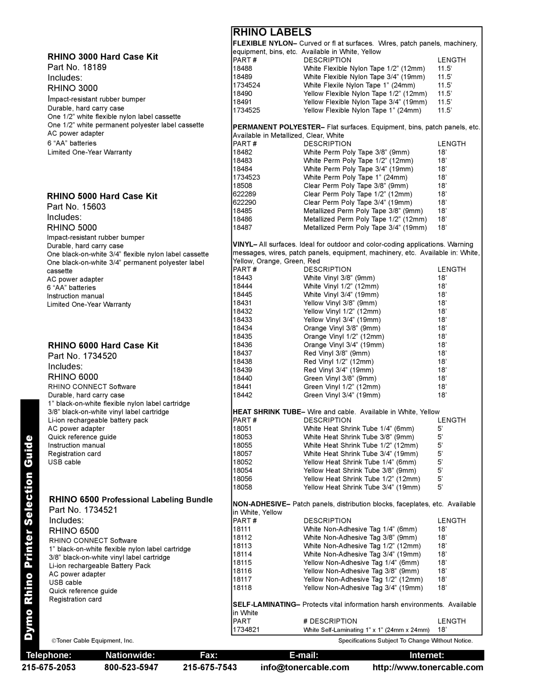 Dymo manual Rhino 3000 Hard Case Kit, Rhino 5000 Hard Case Kit, Rhino 6000 Hard Case Kit, Description Length 