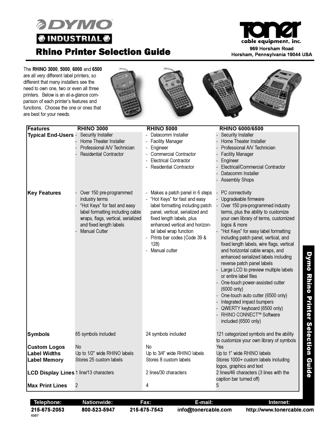 Dymo 6000 manual Printing, Symbols, Changing cassettes, General, Dymo, Electronic Labelmaker Quick Reference Guide 