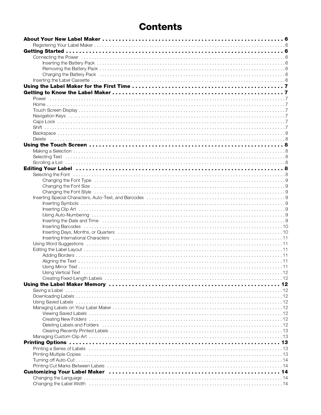 Dymo 1790417, 500TS manual Contents 