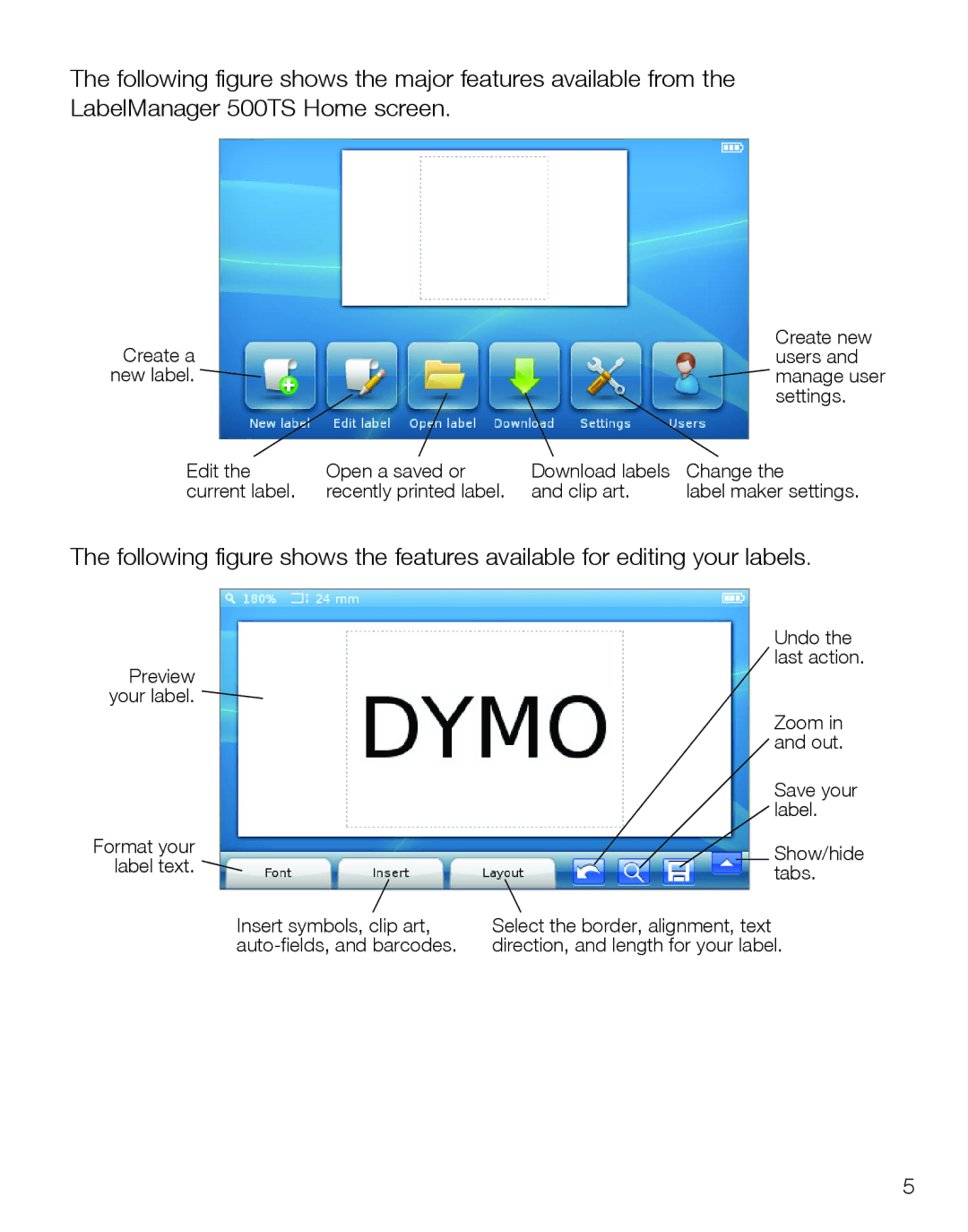 Dymo 500TS warranty Create a Create new Users 