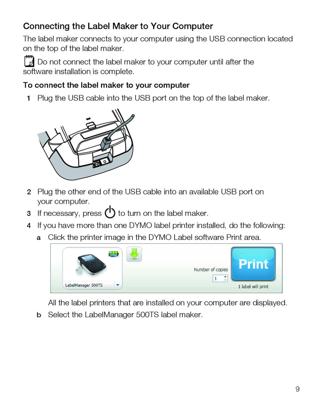 Dymo 500TS warranty Connecting the Label Maker to Your Computer 