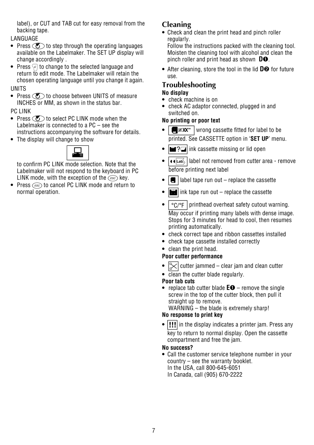 Dymo 9000 manual Cleaning, Troubleshooting 