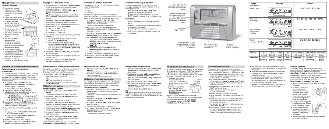 Dymo DATEMARK manual 26-12-12 P1238 RCVD, Rcvd, Mise en route, Utilisation de la numérotation automatique 