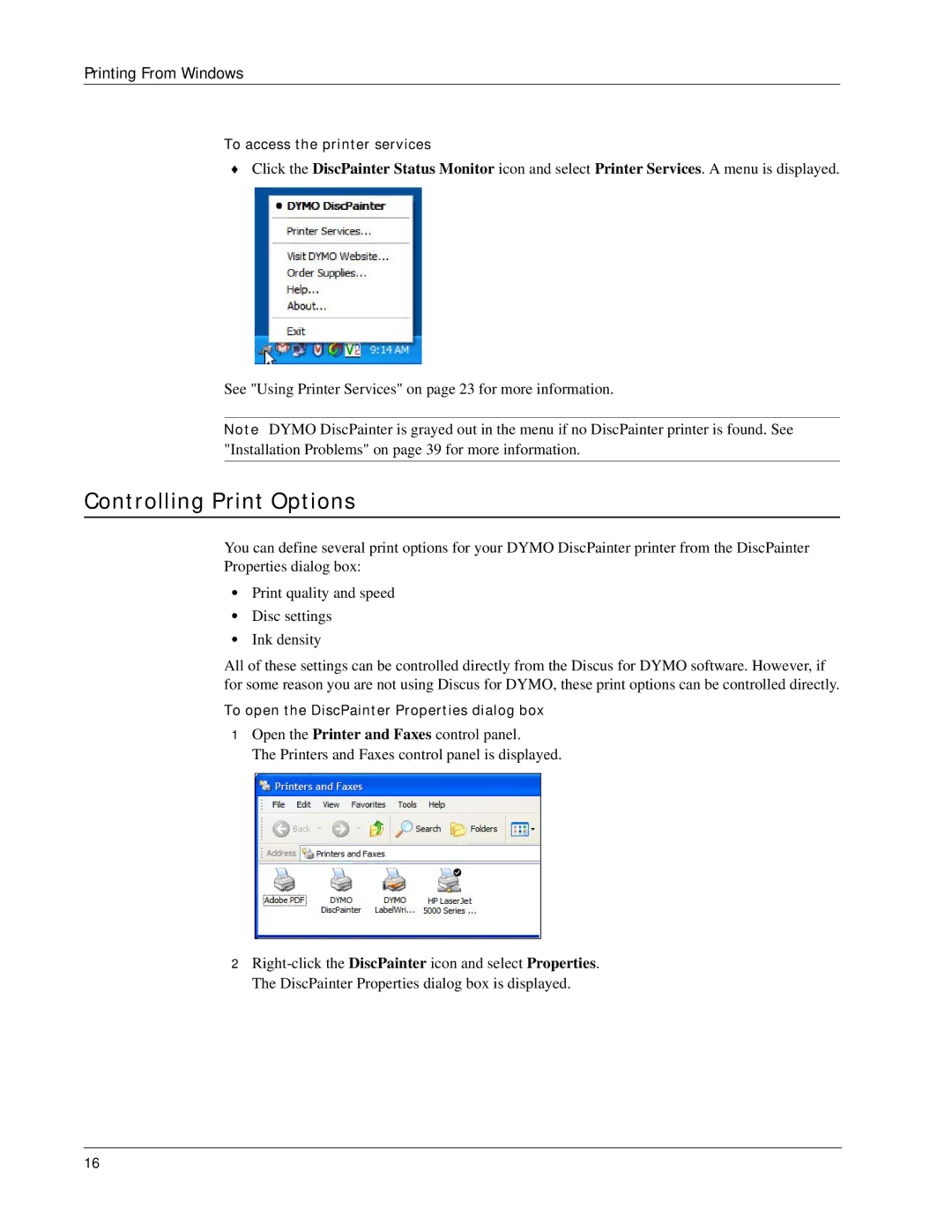 Dymo DiscPainter manual Controlling Print Options 