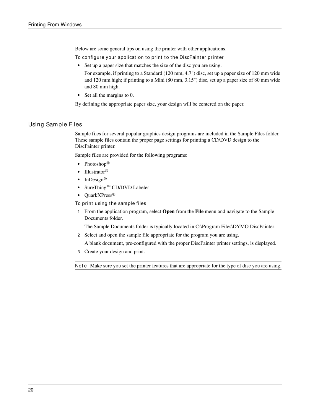 Dymo DiscPainter manual To print using the sample files 