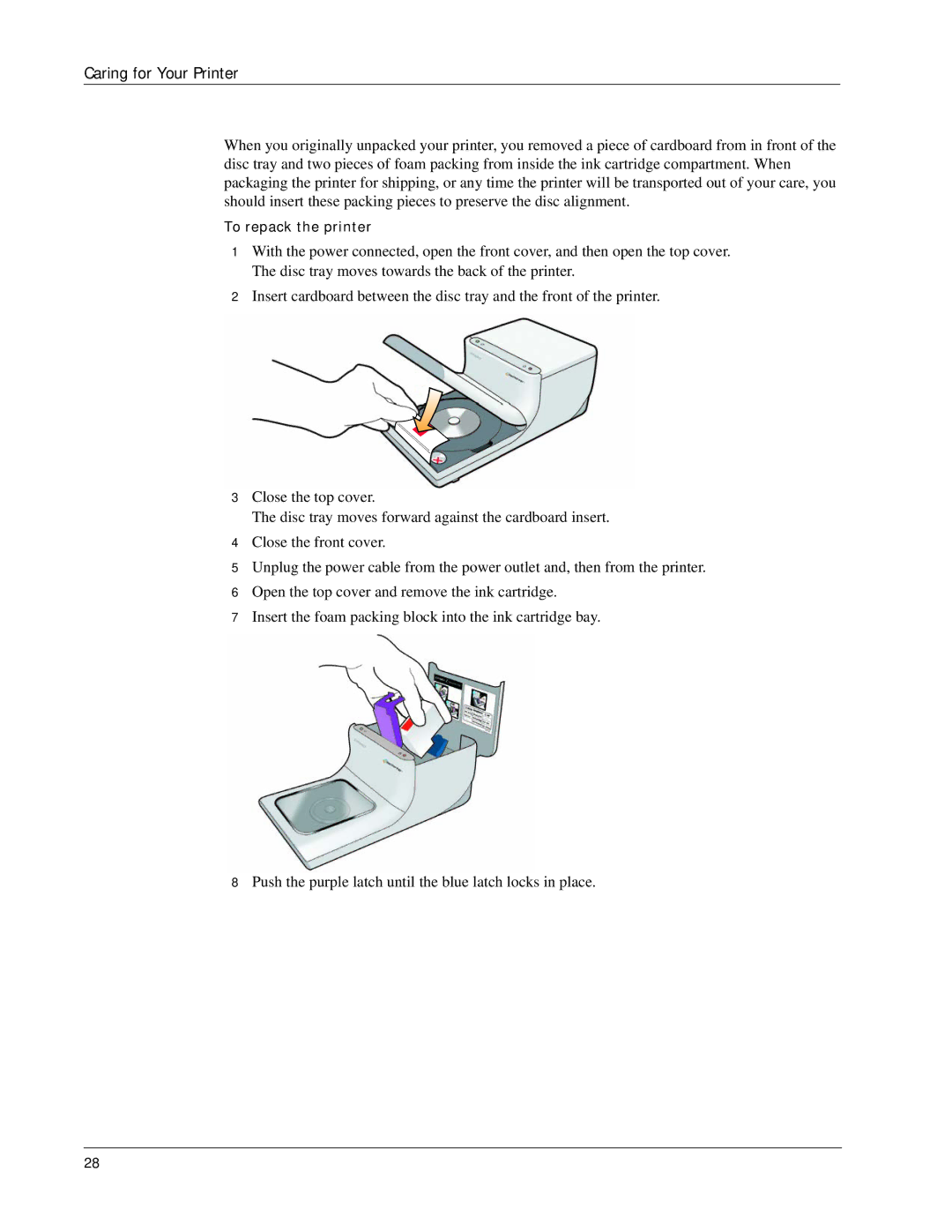 Dymo DiscPainter manual To repack the printer 