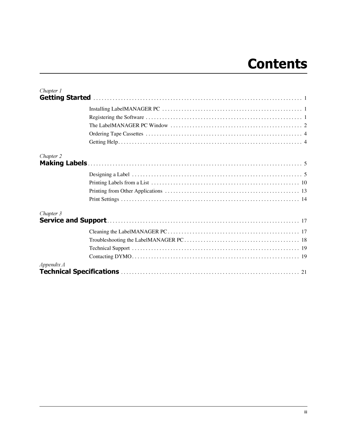 Dymo Label Manager PC manual Contents 