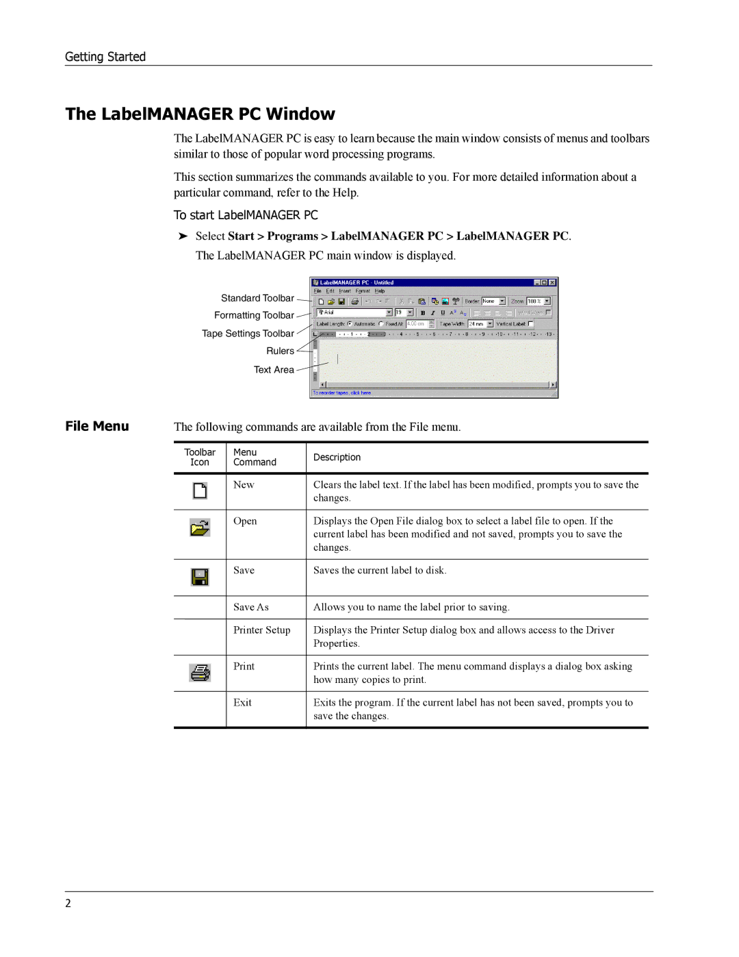 Dymo Label Manager PC manual LabelMANAGER PC Window, Select Start Programs LabelMANAGER PC LabelMANAGER PC 