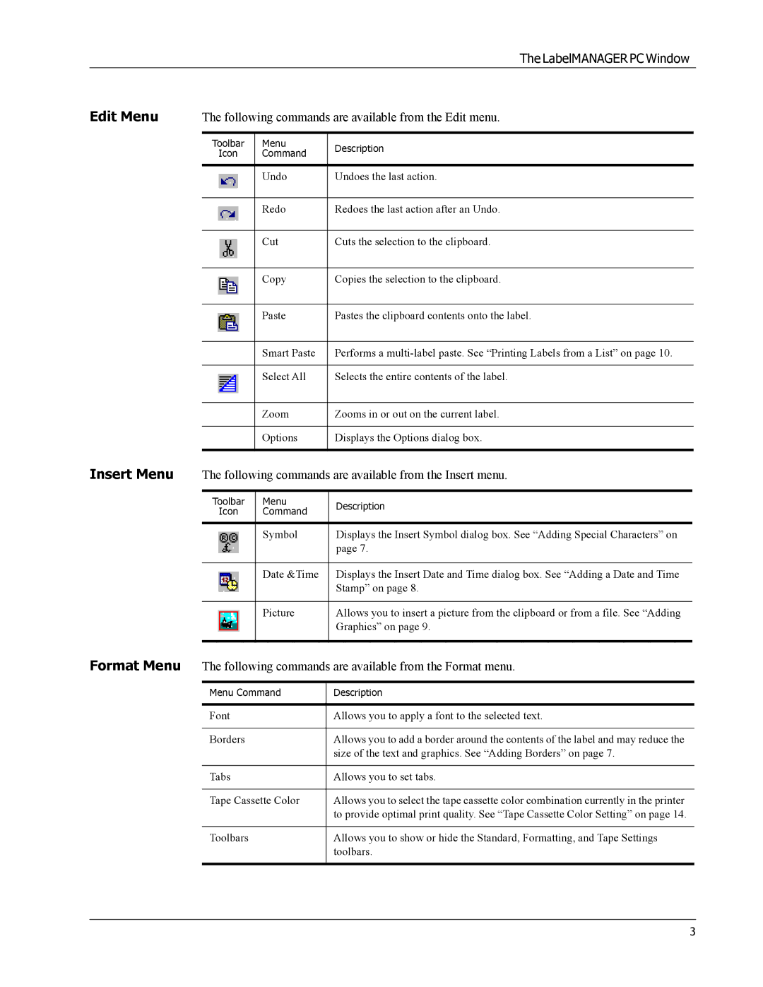 Dymo Label Manager PC manual Edit Menu 