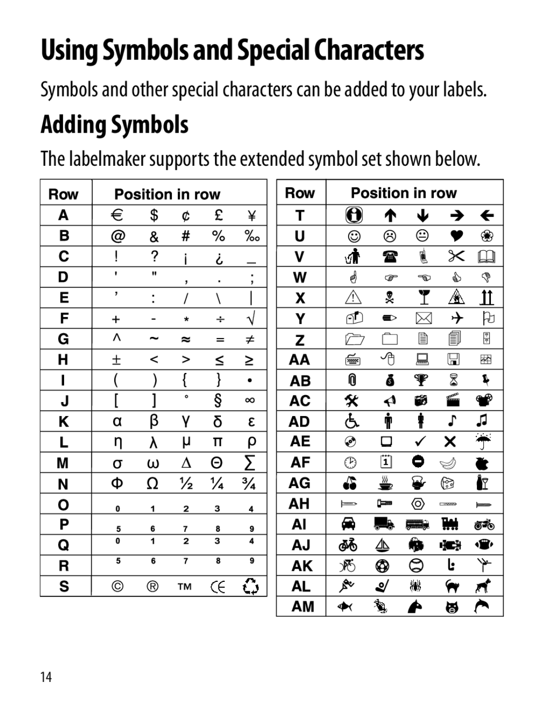 Dymo Labelmaker manual Using Symbols and Special Characters, Adding Symbols 