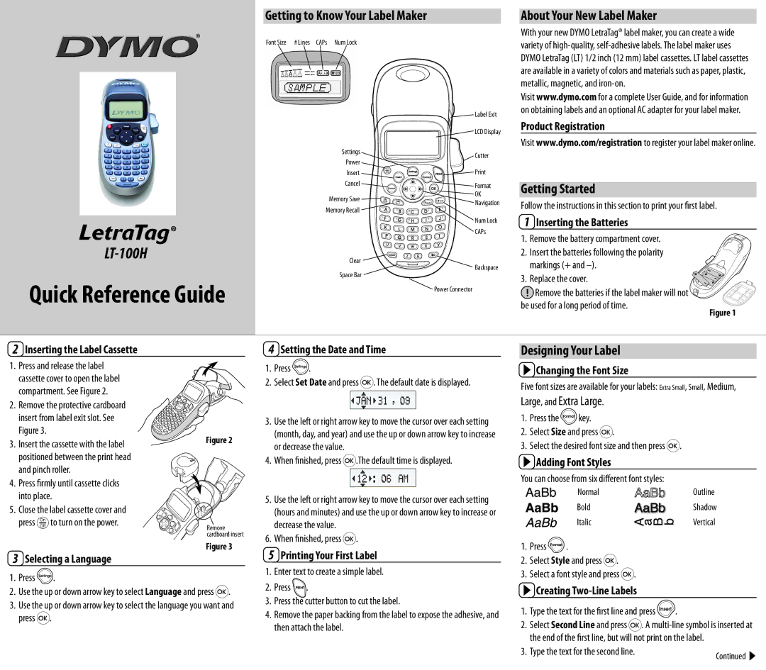 Dymo LT-100H manual Getting to Know Your Label Maker, About Your New Label Maker, Getting Started, Designing Your Label 