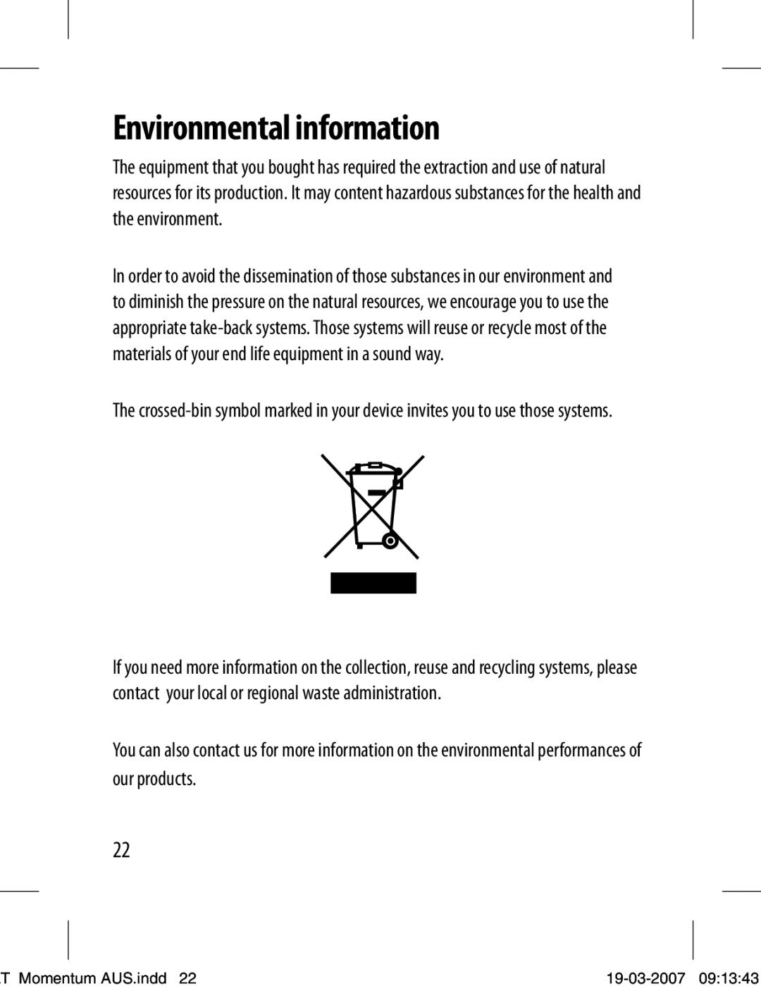 Dymo LT-100T manual Environmental information 