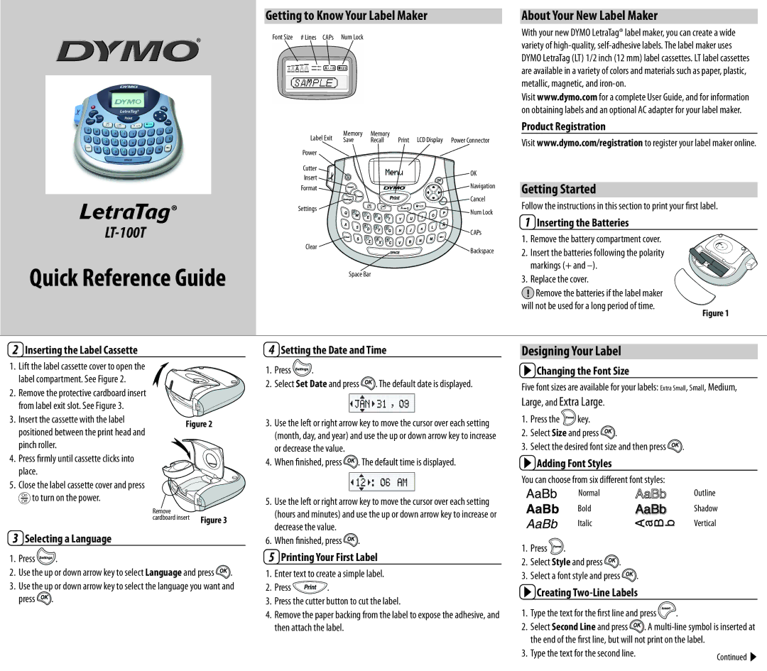 Dymo LT-100T manual Getting to Know Your Label Maker, About Your New Label Maker, Getting Started, Designing Your Label 