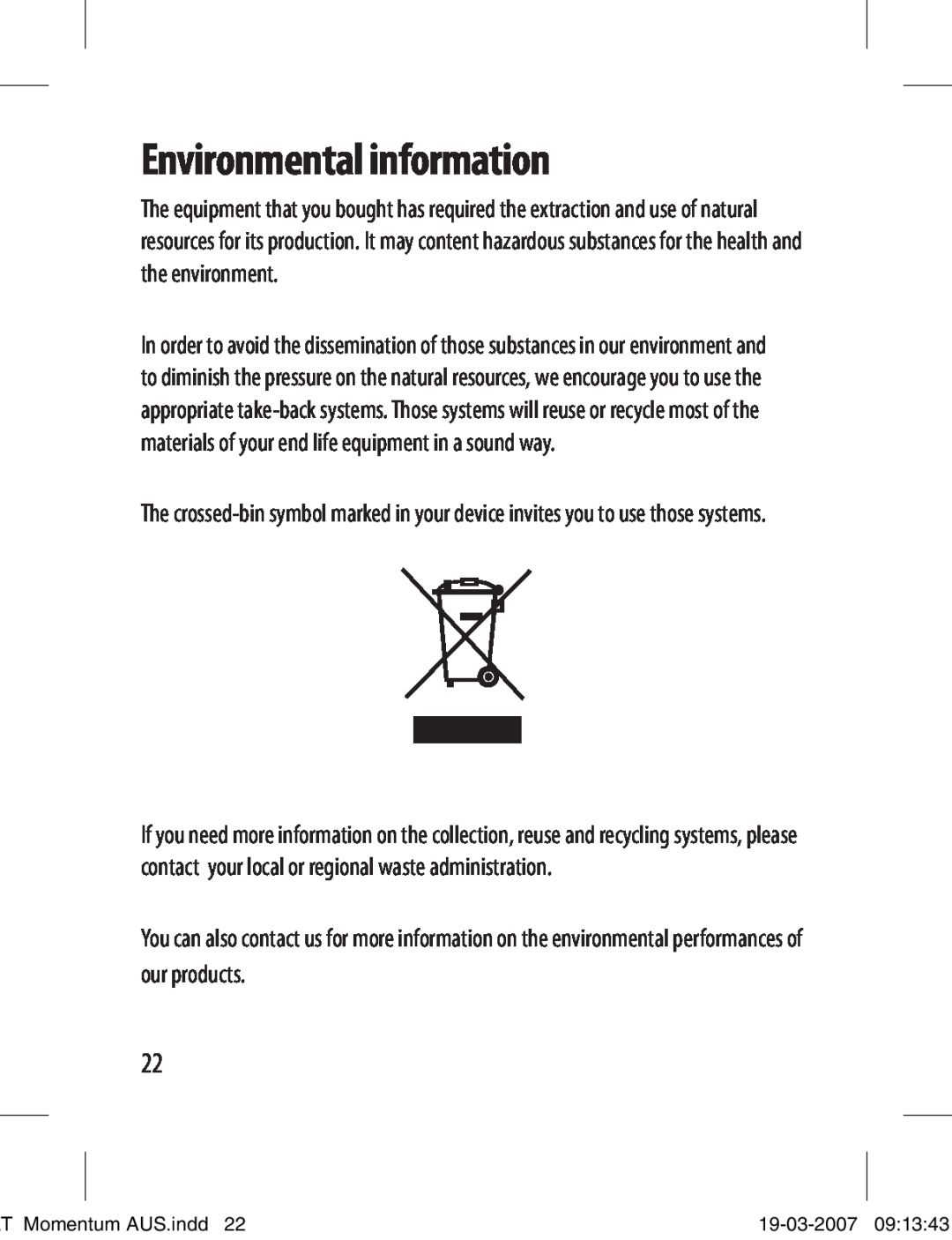 Dymo LT-100T manual Environmental information 